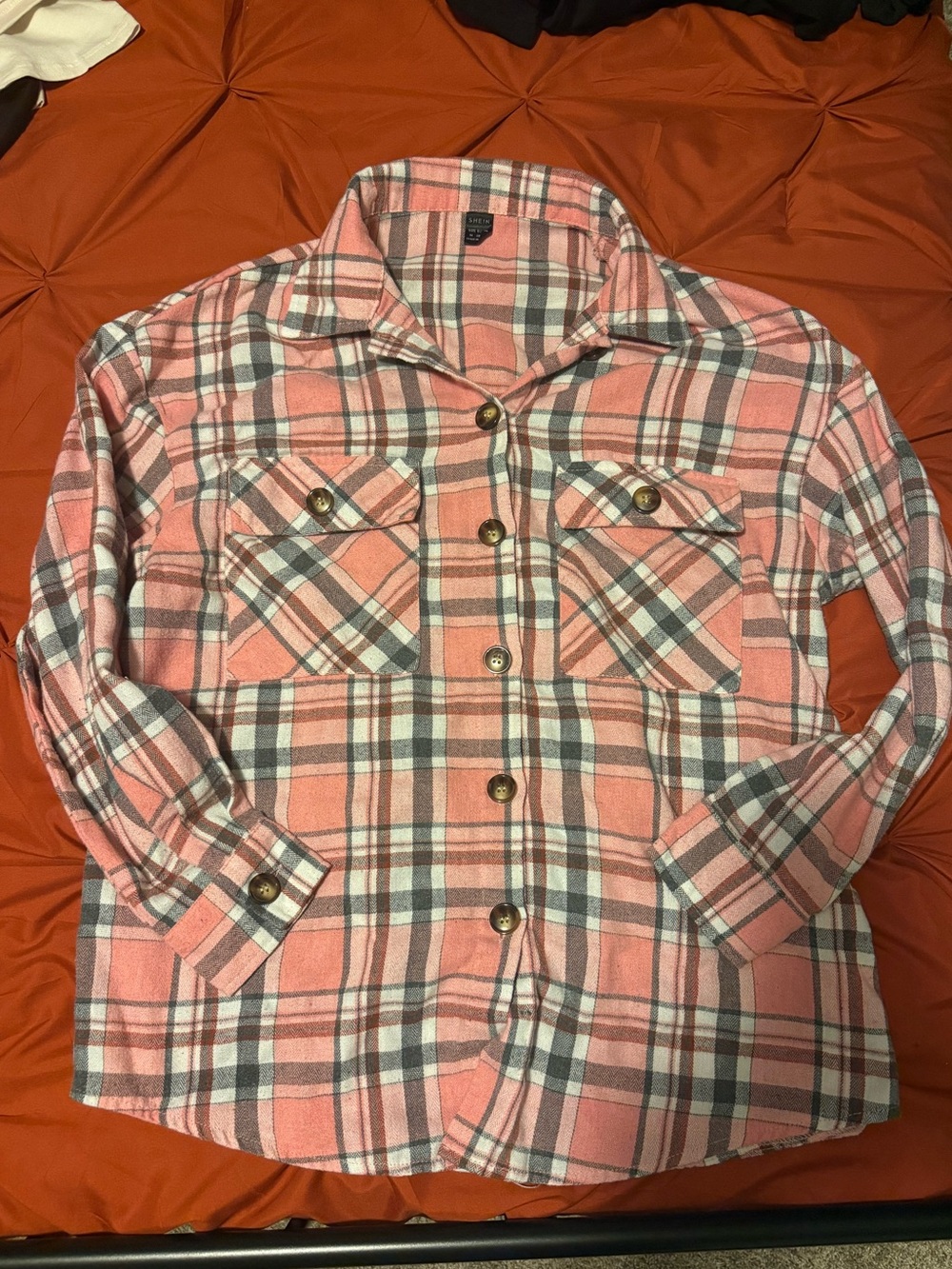 SHEIN Pink Plaid Button-Front Shirt